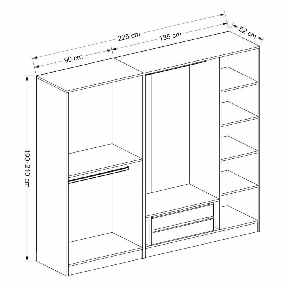 Kale H210cm Wooden Wardrobe with 5 Doors in White