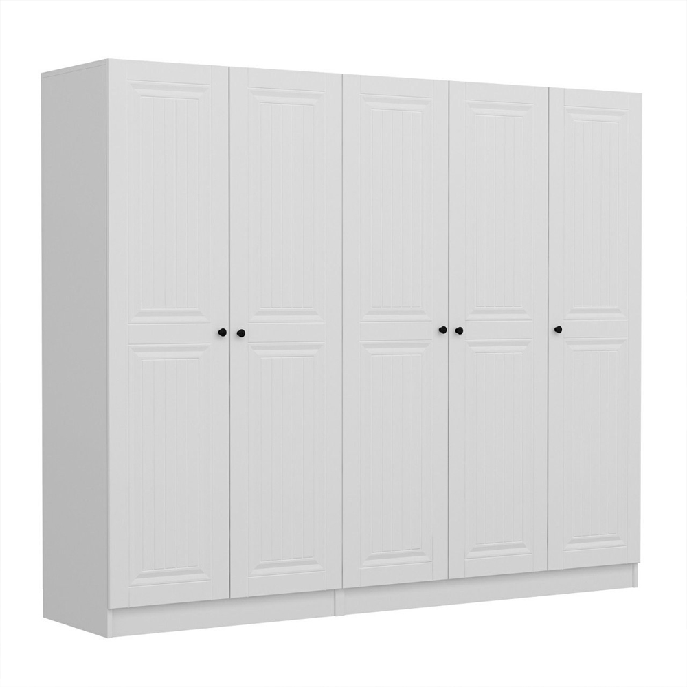 Kale H210cm Wooden Wardrobe with 5 Panel Doors in White