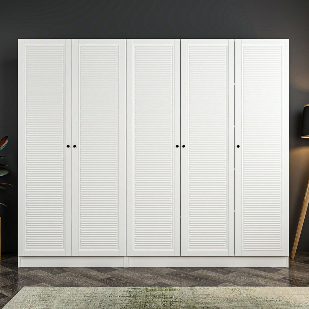 Kale H210cm Wooden Wardrobe with 5 Slatted Doors in White