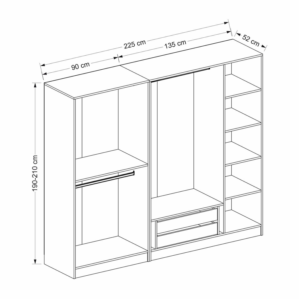 Kale H210cm Wooden Wardrobe with 5 Slatted Doors in White