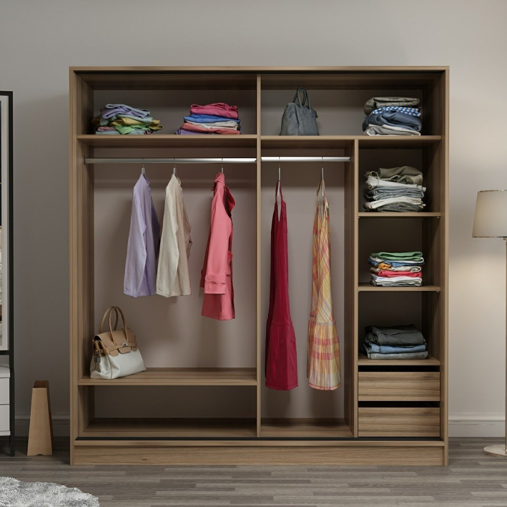Kale H210cm Wooden Sliding Wardrobe with 2 Doors in Dore and White