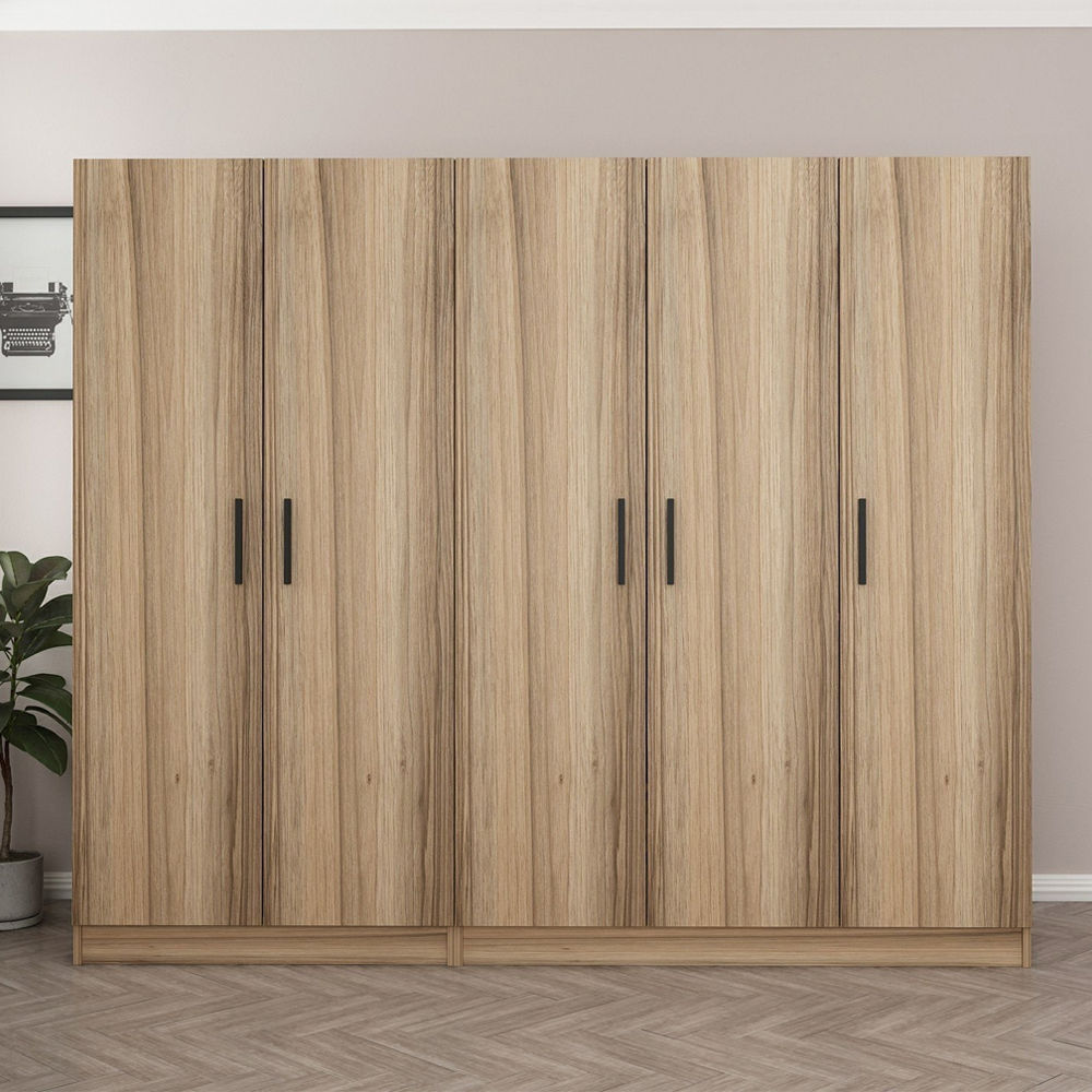 Kale H210cmWooden Wardrobe with 5 Doors in Oak