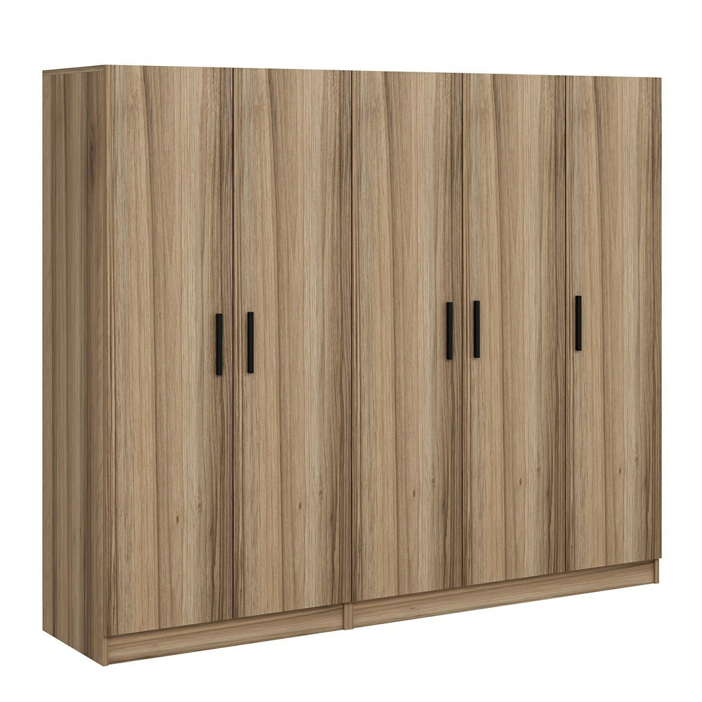 Kale H210cmWooden Wardrobe with 5 Doors in Oak
