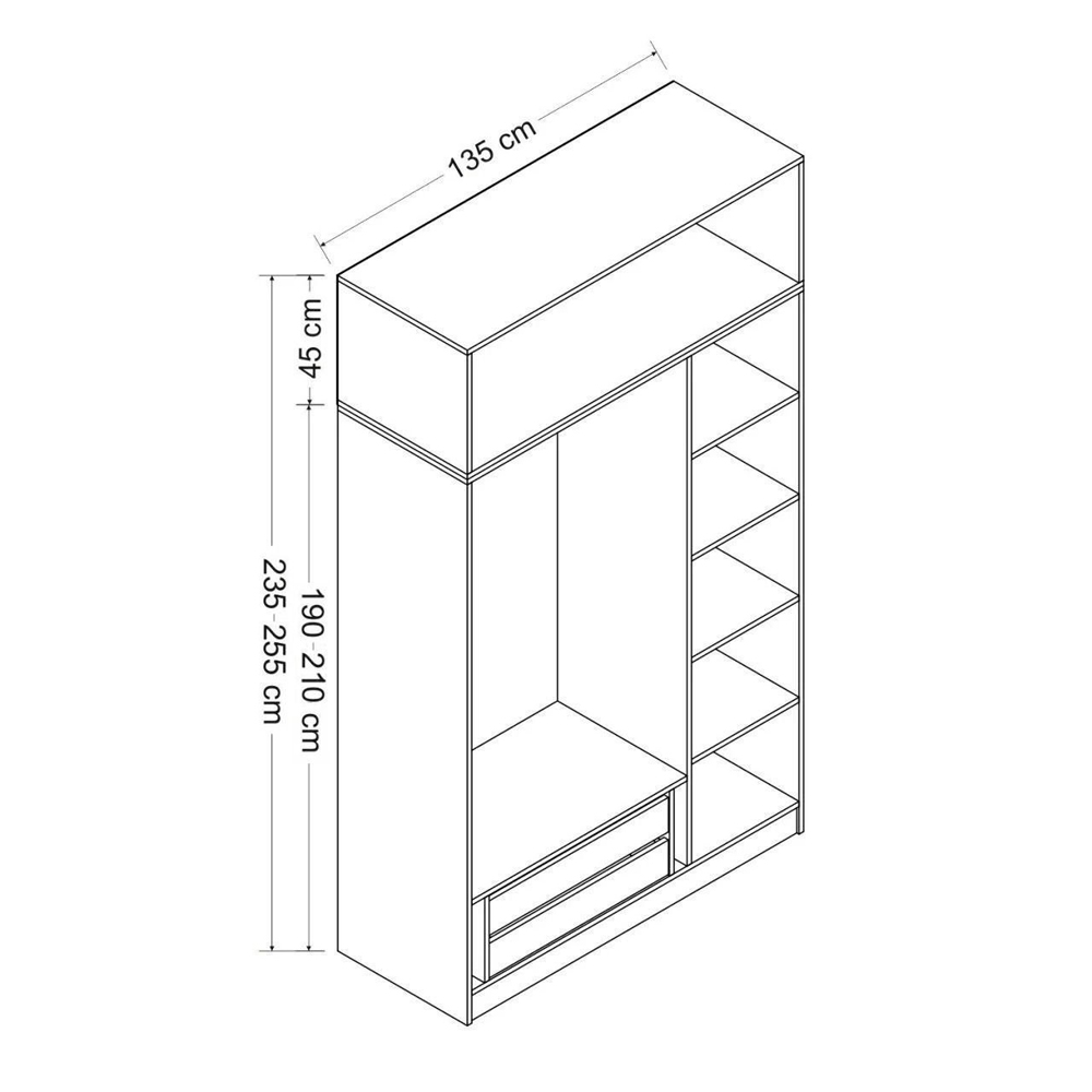 Kale H255cmWooden Wardrobe with 4 Doors in White