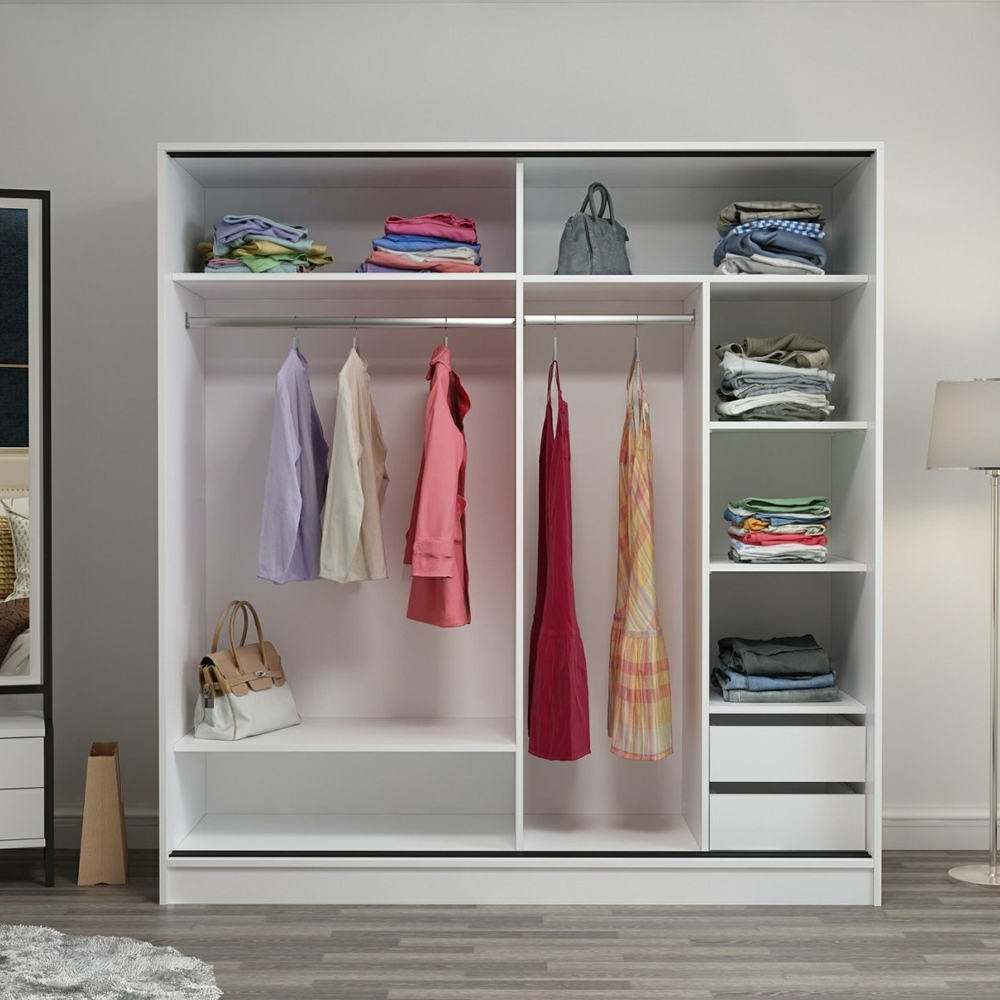 Kale Mirrored Sliding Wardrobe with 2 Doors in White and Dore