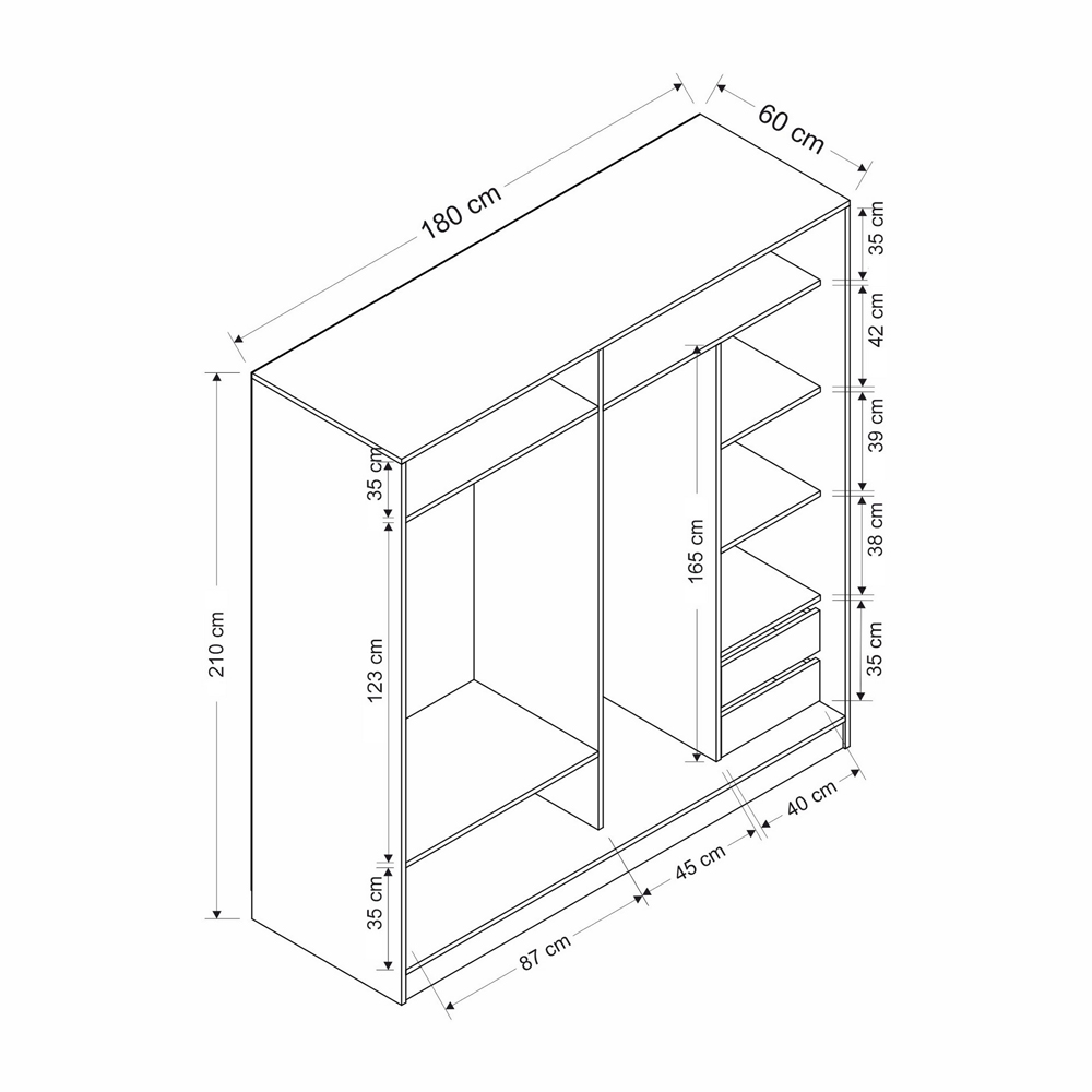 Kale Mirrored Sliding Wardrobe with 2 Doors in White and Dore