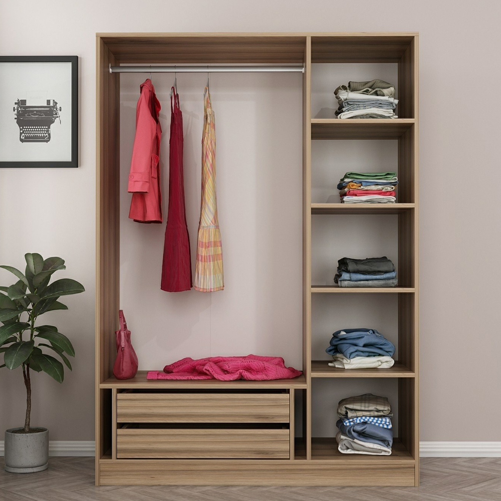 Kale Mirrored Wardrobe with 3 Doors in Golden Oak and Dark Grey
