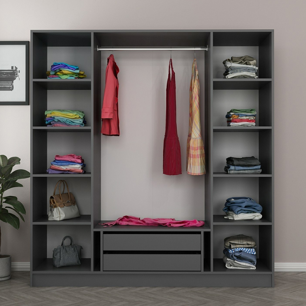 Kale Mirrored Wardrobe with 4 Doors in Anthracite and Dark Grey