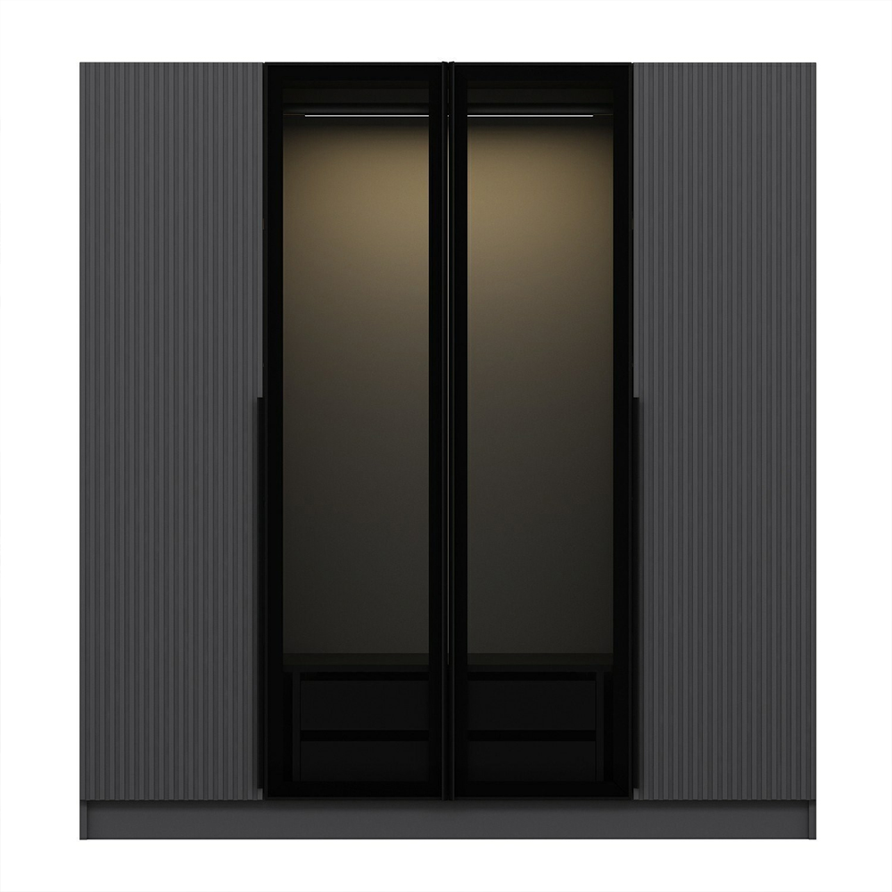 Kale Mirrored Wardrobe with 4 Doors in Anthracite and Dark Grey