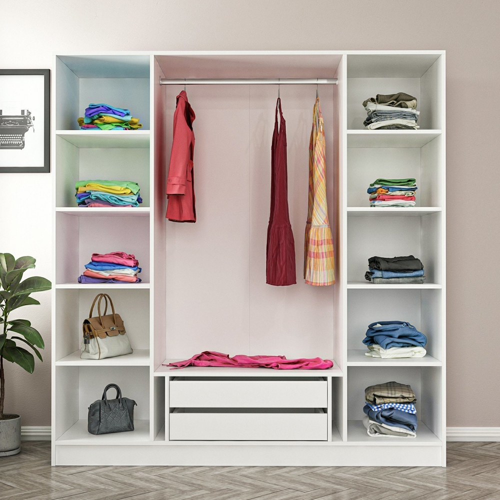 Kale Mirrored Wardrobe with 4 Doors in White and Dark Grey