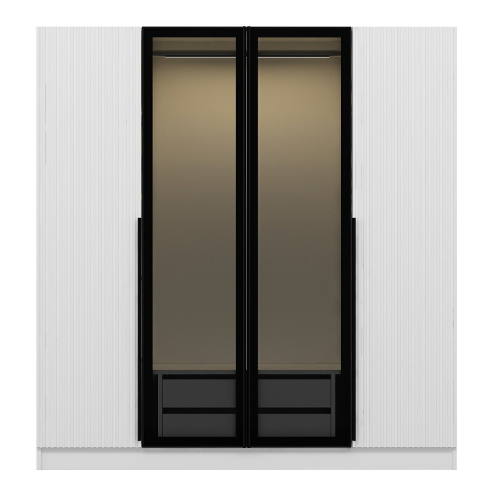 Kale Mirrored Wardrobe with 4 Doors in White and Dark Grey
