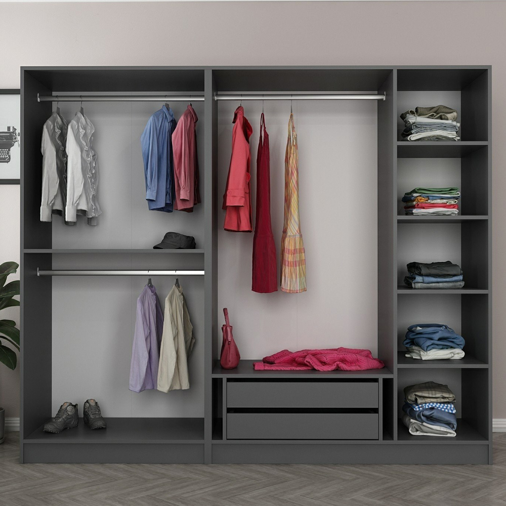 Kale Mirrored Wardrobe with 5 Doors in Anthracite and Dark Grey