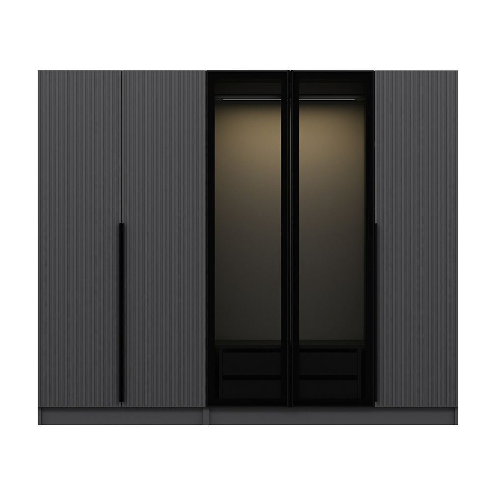 Kale Mirrored Wardrobe with 5 Doors in Anthracite and Dark Grey