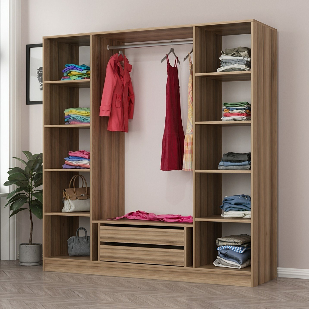 Kale Mirrored Wardrobe with 5 Doors in Golden Oak and Dark Grey