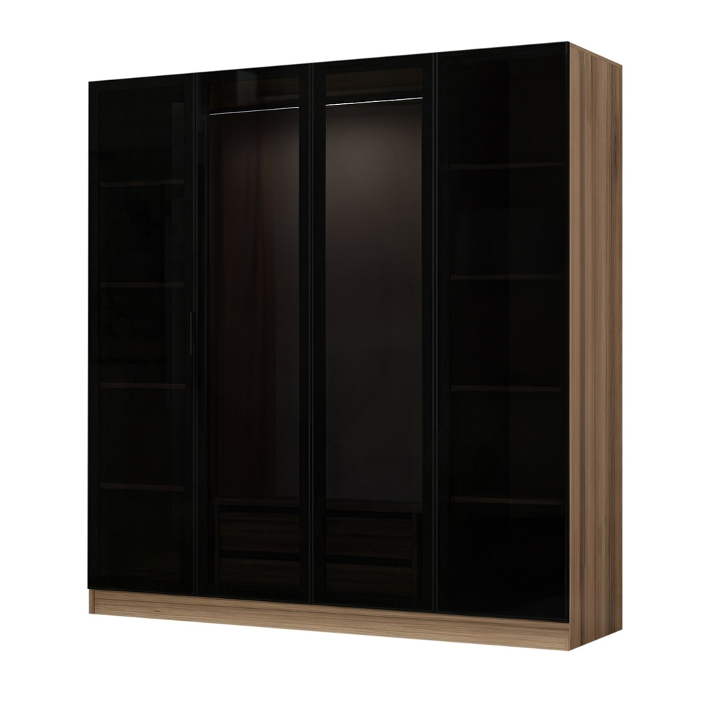 Kale Mirrored Wardrobe with 5 Doors in Golden Oak and Dark Grey