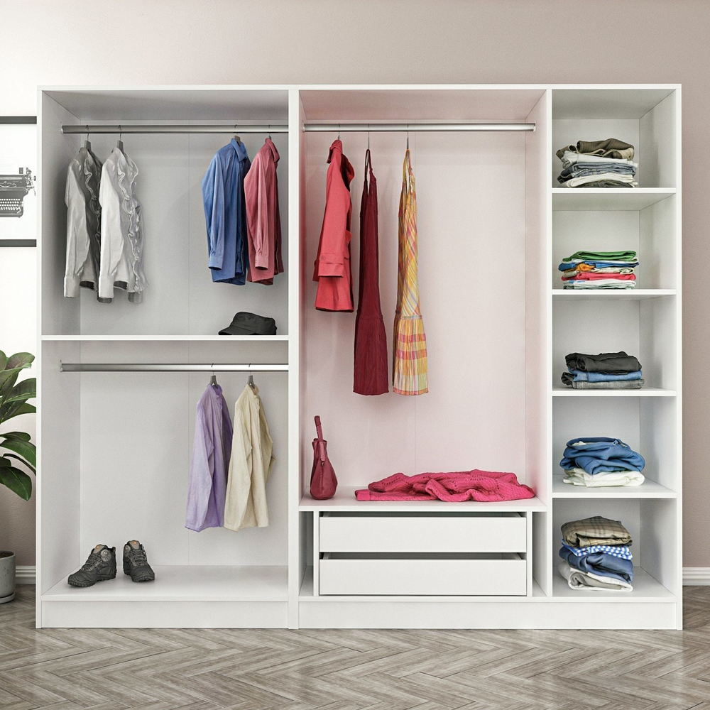 Kale Mirrored Wardrobe with 5 Doors in White and Dark Grey