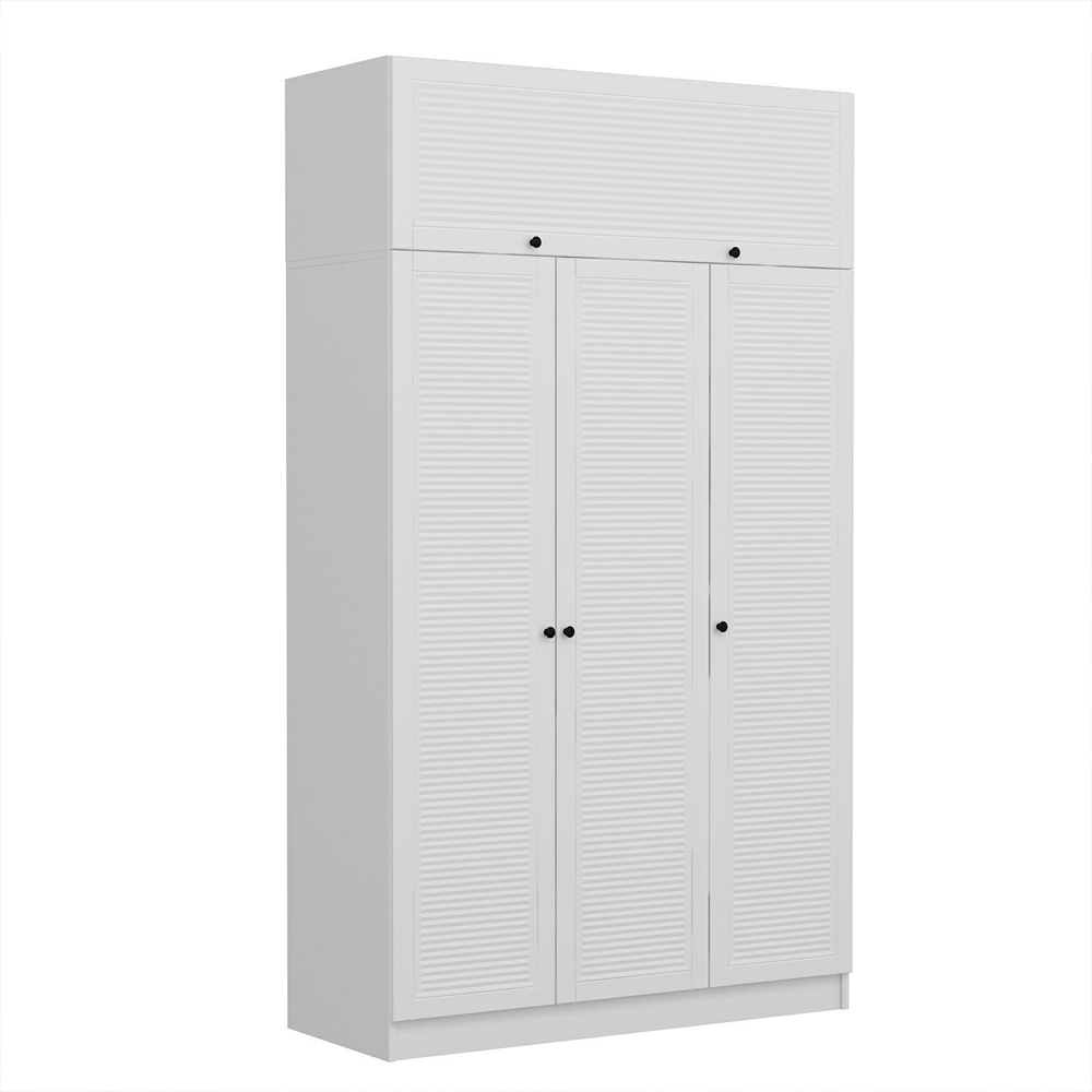 Kale Tall H210cm Wooden Wardrobe with 4 Slatted Doors in White