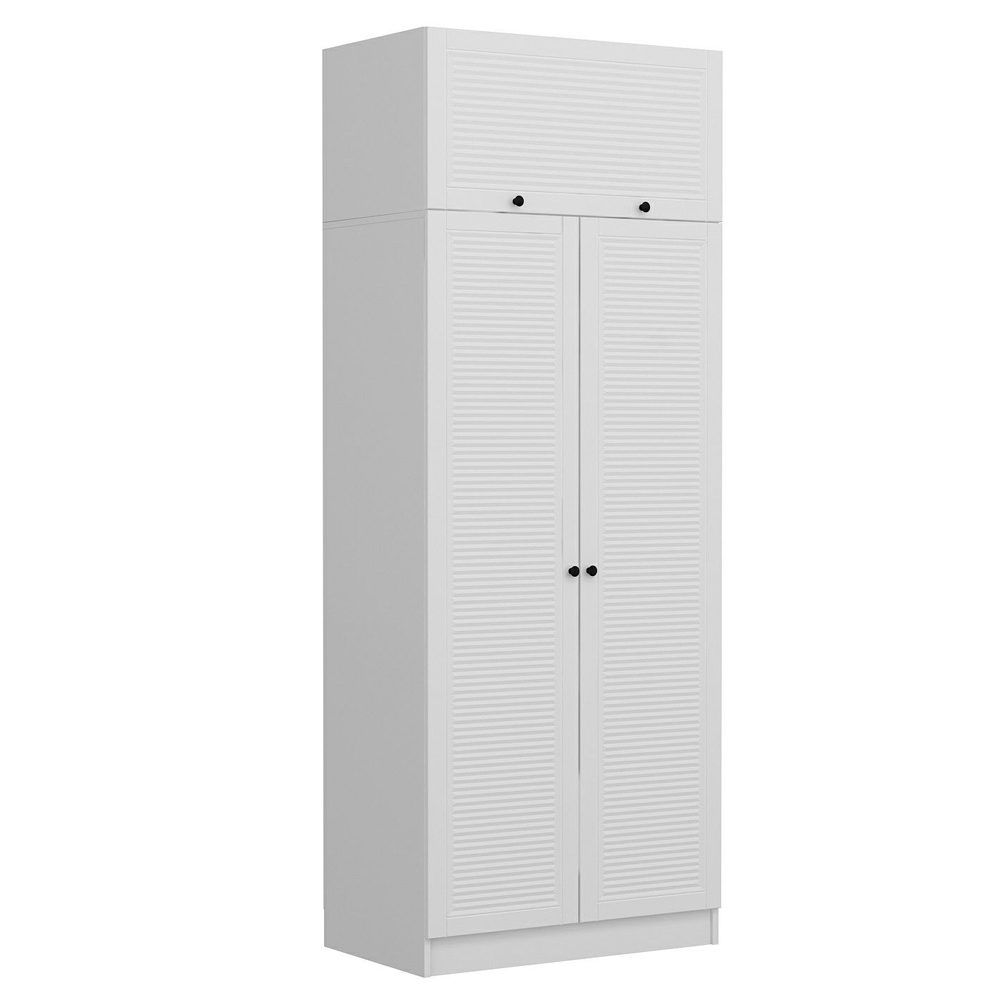 Kale Tall Wooden Wardrobe with 3 Slatted Doors in White
