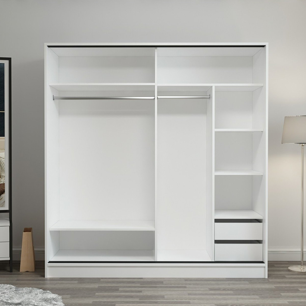 Kale White Wooden Sliding Wardrobe with 2 Dore Doors
