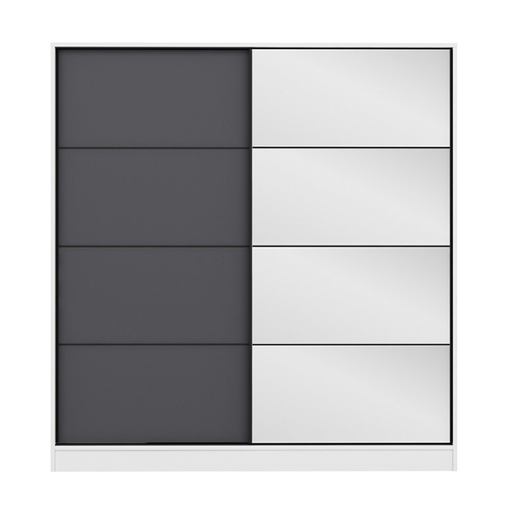 Kale Wooden Sliding Mirror Wardrobe with 2 Doors in Anthracite and White