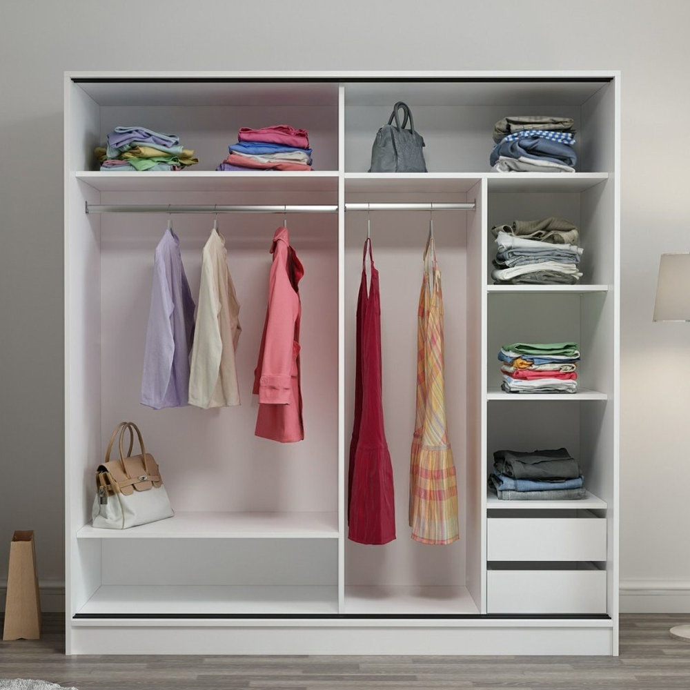 Kale Wooden Sliding Mirror Wardrobe with 2 Doors in Black and White