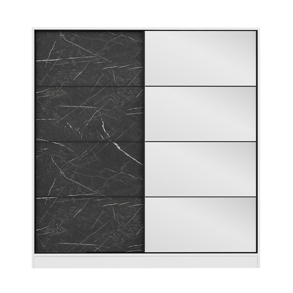Kale Wooden Sliding Mirror Wardrobe with 2 Doors in Black and White