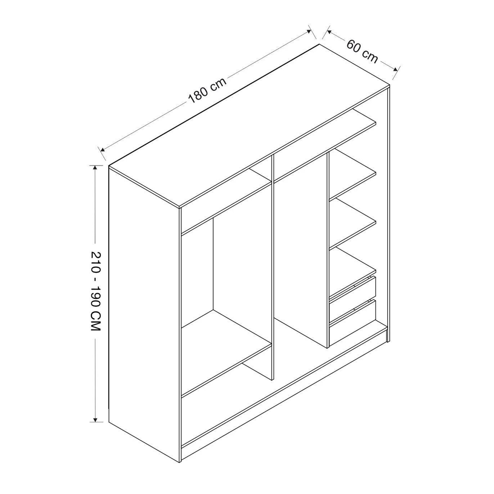 Kale Wooden Sliding Mirror Wardrobe with 2 Doors in Black and White