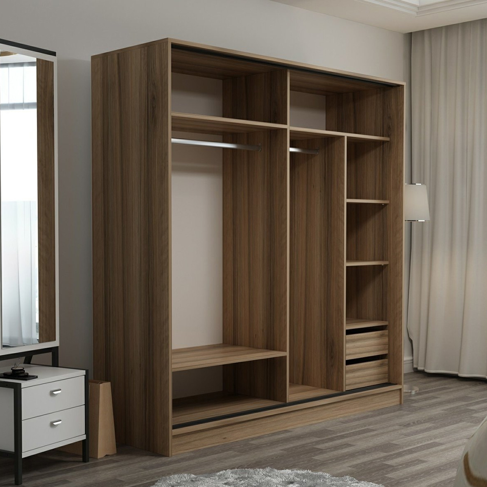 Kale Wooden Sliding Mirror Wardrobe with 2 Doors in Oak and Anthracite