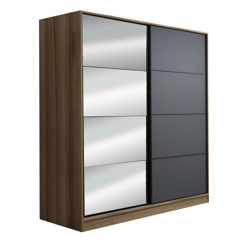 Kale Wooden Sliding Mirror Wardrobe with 2 Doors in Oak and Anthracite
