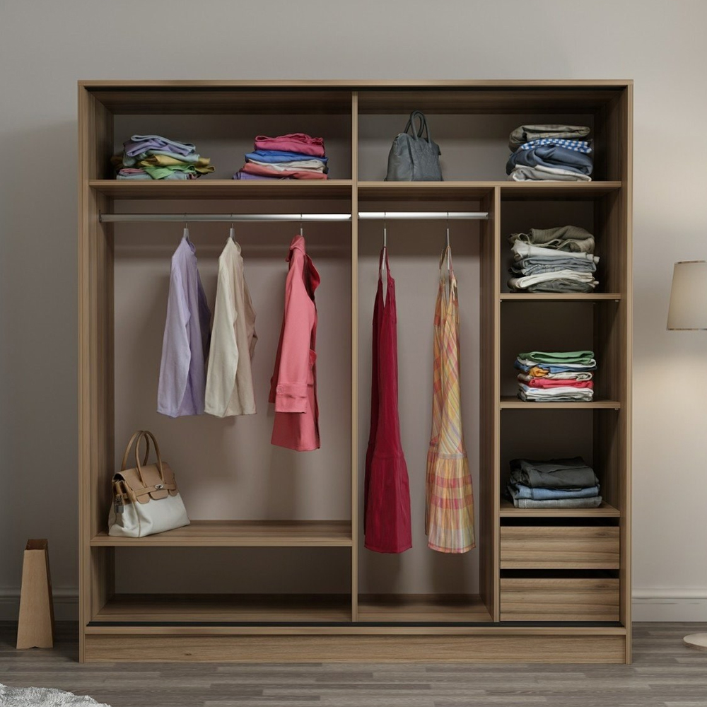 Kale Wooden Sliding Mirror Wardrobe with 2 Doors in Oak