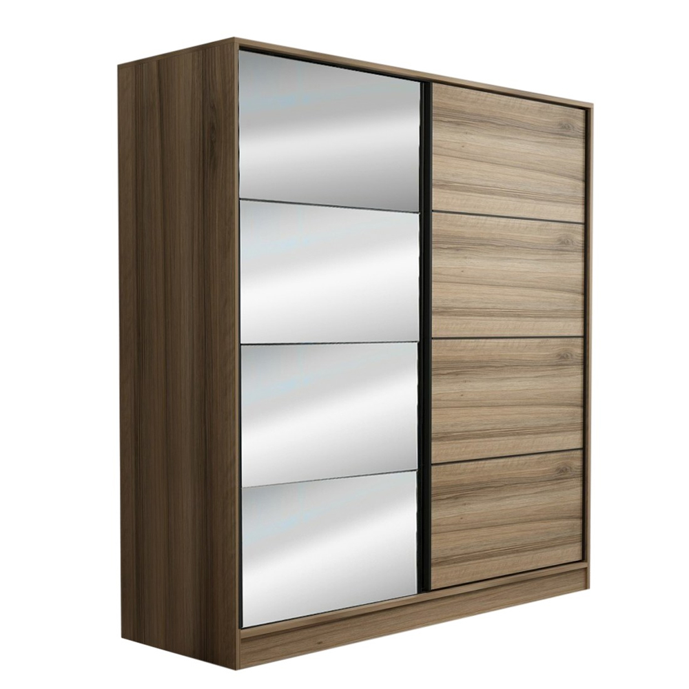 Kale Wooden Sliding Mirror Wardrobe with 2 Doors in Oak