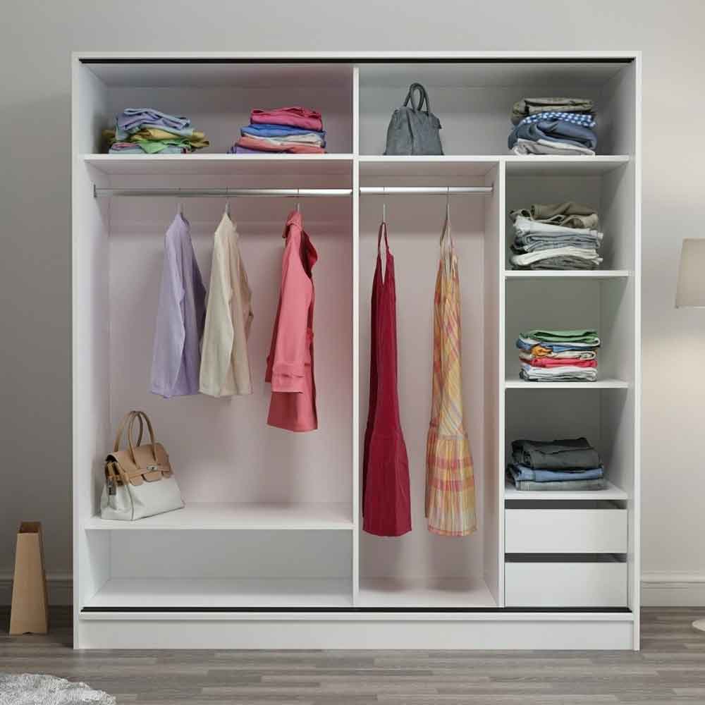 Kale Wooden Sliding Mirror Wardrobe with 2 Doors in White and Black