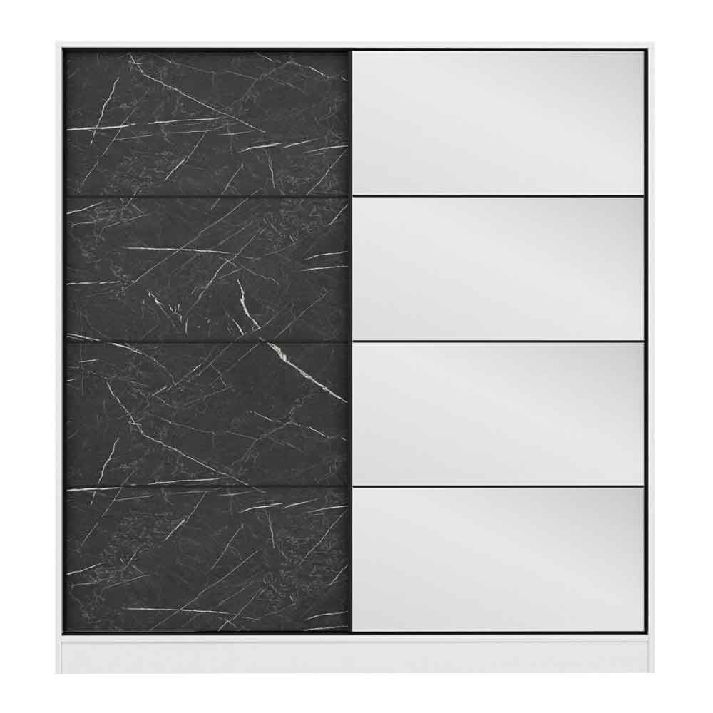 Kale Wooden Sliding Mirror Wardrobe with 2 Doors in White and Black