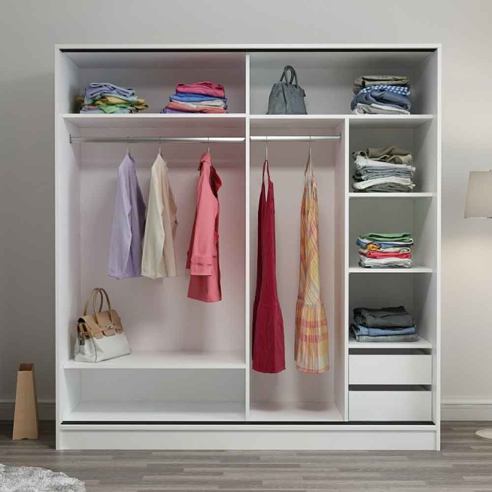 Kale Wooden Sliding Mirror Wardrobe with 2 Doors in White and Oak