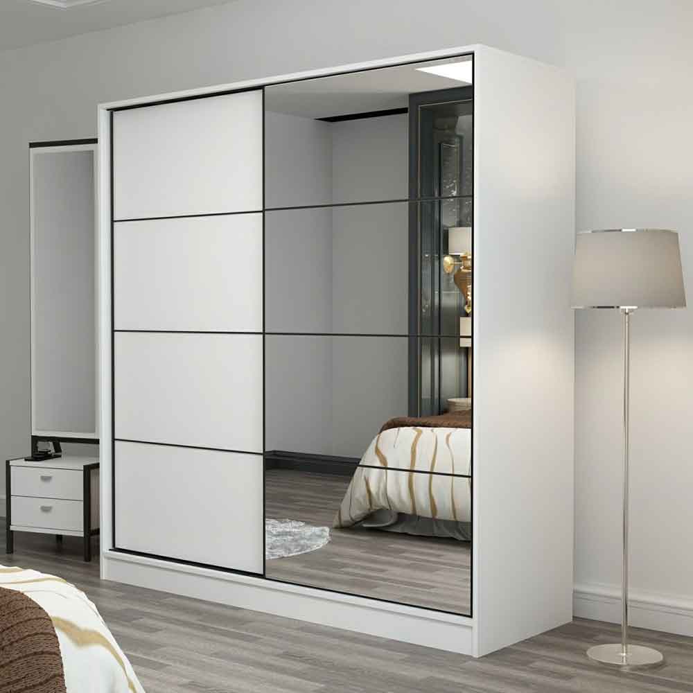 Kale Wooden Sliding Mirror Wardrobe with 2 Doors in White
