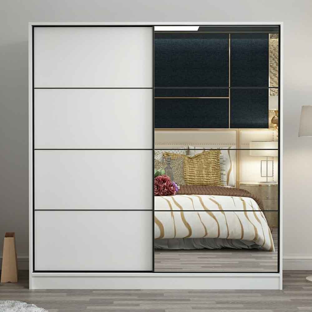 Kale Wooden Sliding Mirror Wardrobe with 2 Doors in White