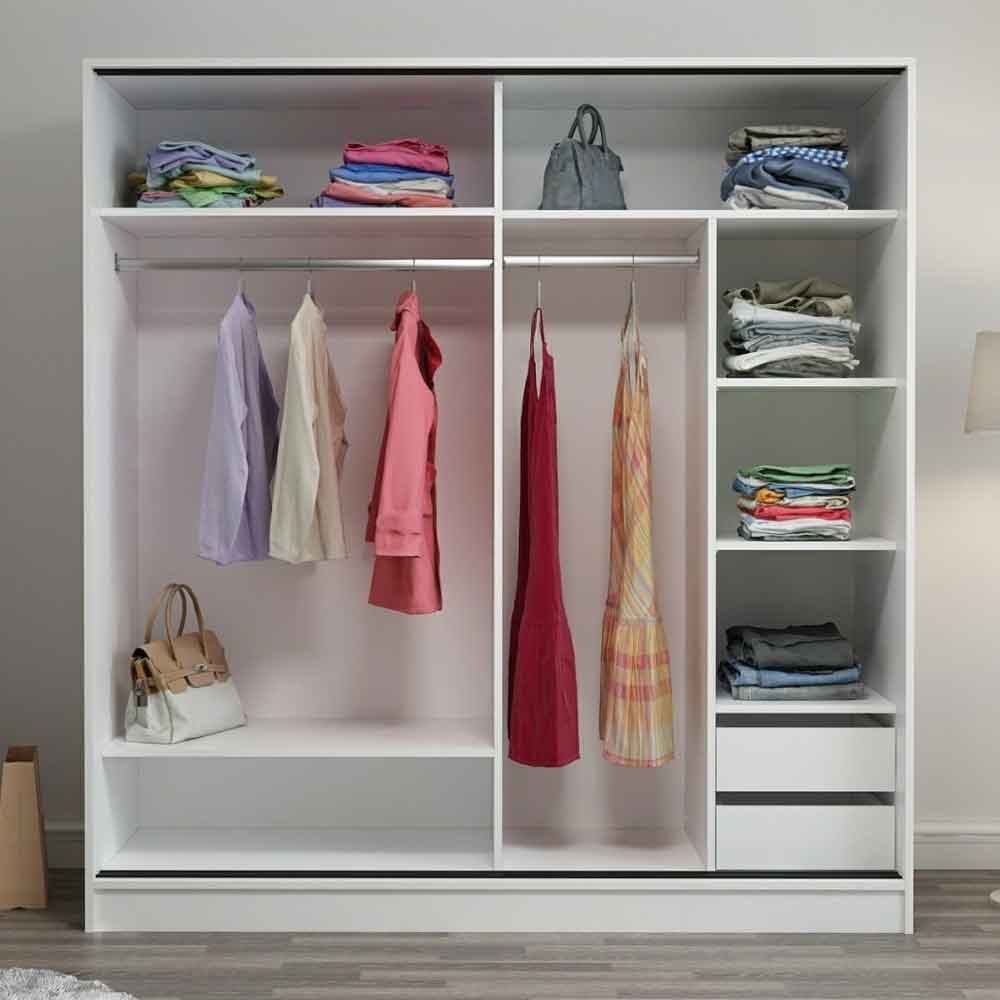 Kale Wooden Sliding Mirror Wardrobe with 2 Doors in White