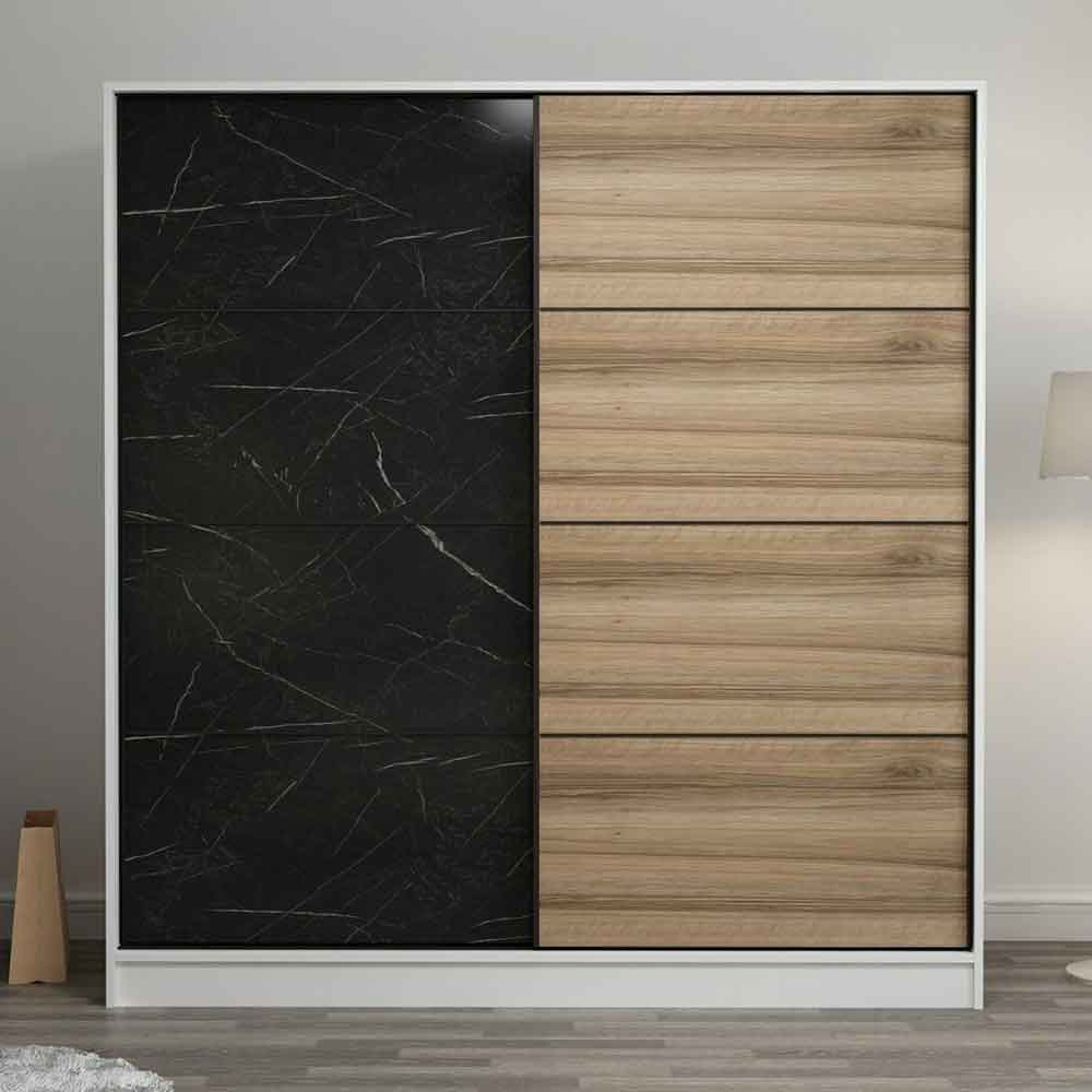 Kale Wooden Sliding Wardrobe with 2 Doors in Black and Oak