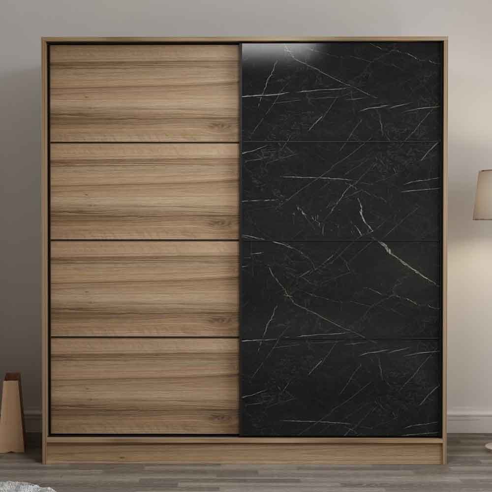 Kale Wooden Sliding Wardrobe with 2 Doors in Oak and Black