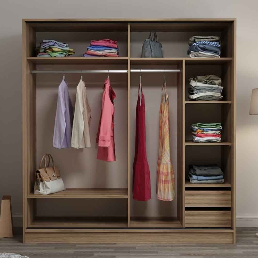 Kale Wooden Sliding Wardrobe with 2 Doors in Oak and Black