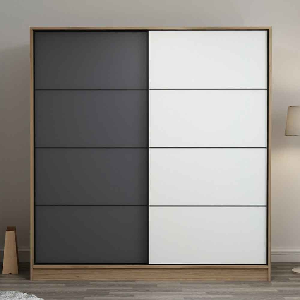 Kale Wooden Sliding Wardrobe with 2 Doors in Oak White and Anthracite