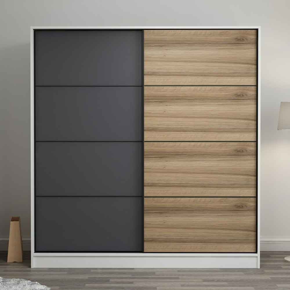 Kale Wooden Sliding Wardrobe with 2 Doors in White Anthracite and Oak