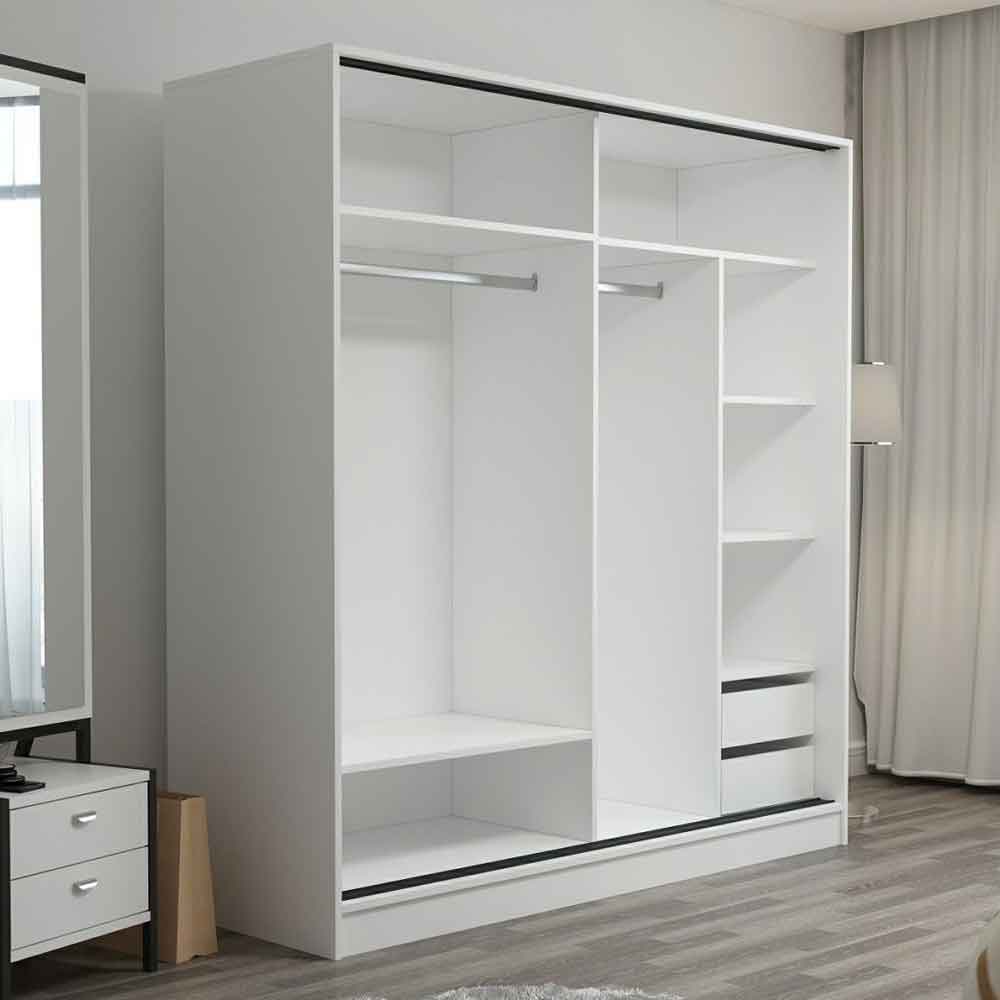 Kale Wooden Sliding Wardrobe with 2 Doors in White Anthracite and Oak
