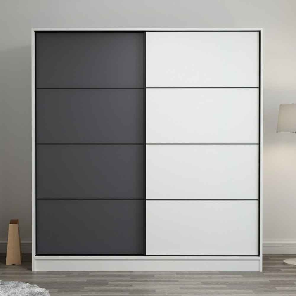Kale Wooden Sliding Wardrobe with 2 Doors in White and Anthracite
