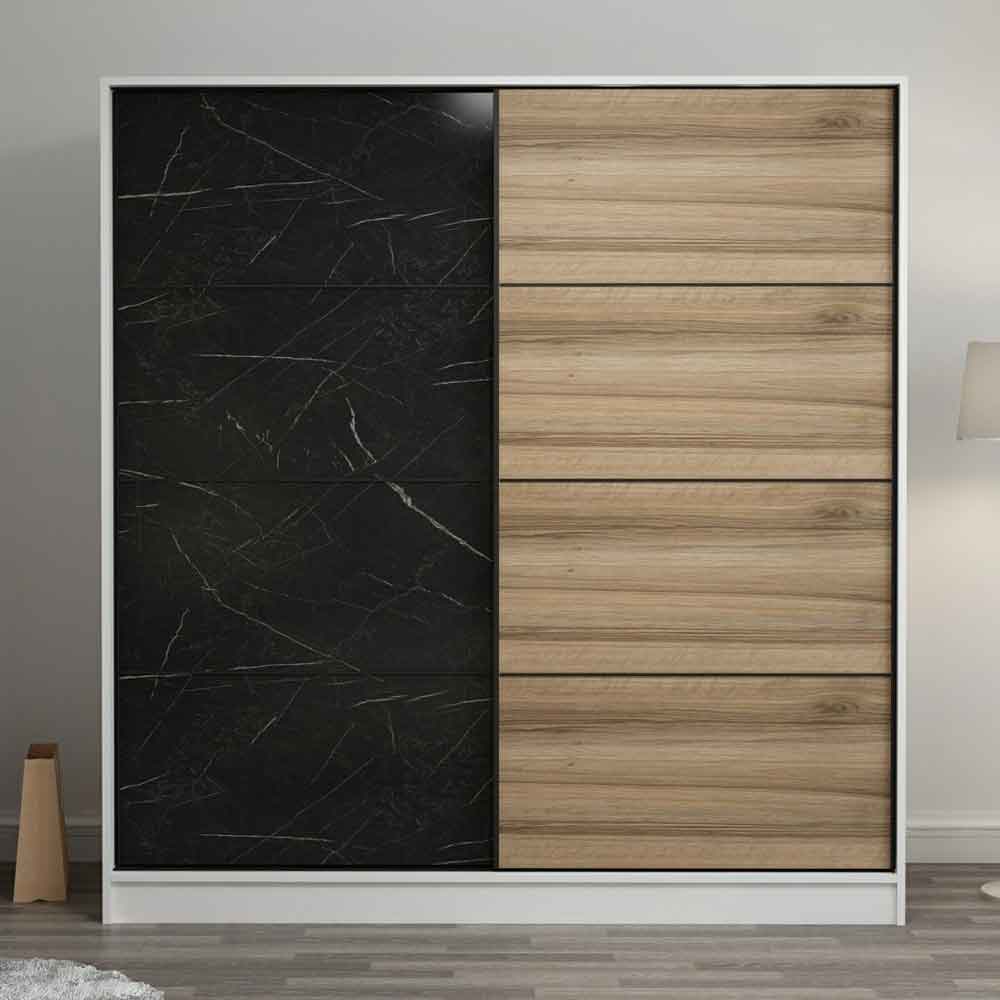Kale Wooden Sliding Wardrobe with 2 Doors in White Oak and Black