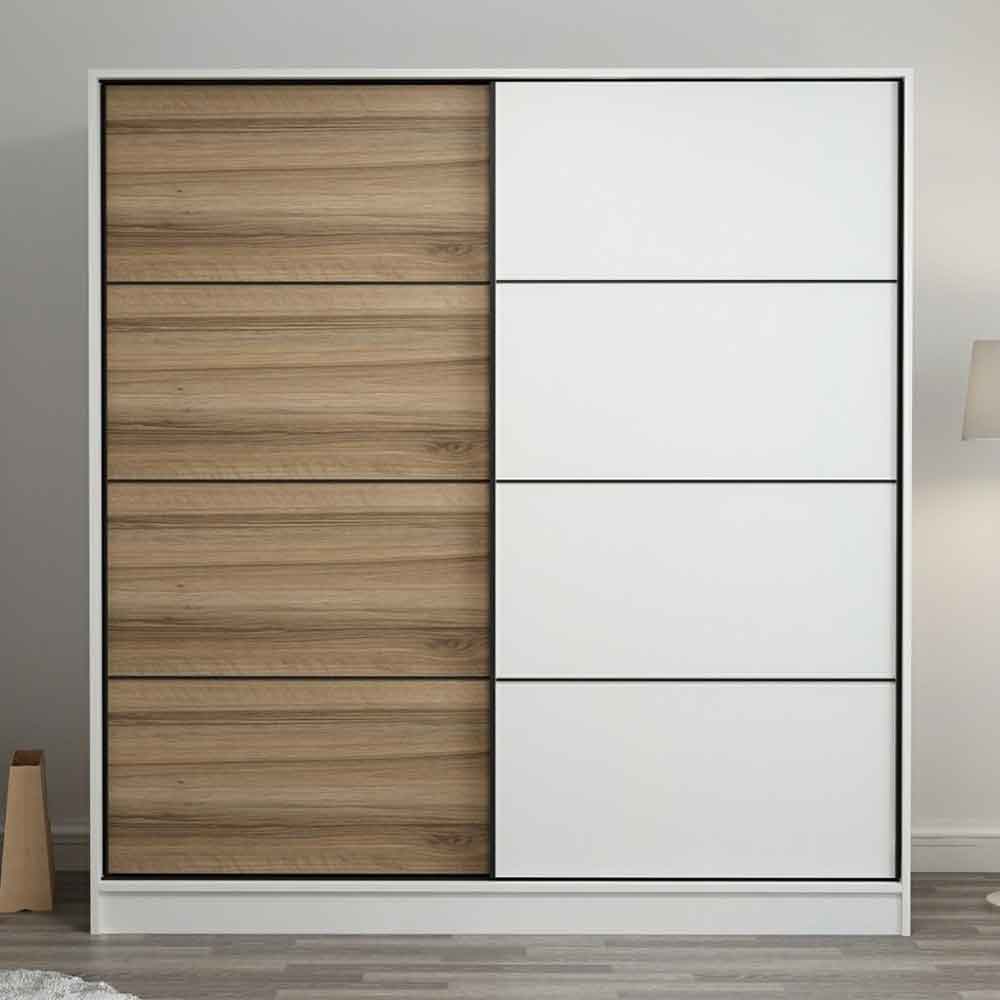 Kale Wooden Sliding Wardrobe with 2 Doors in White and Oak