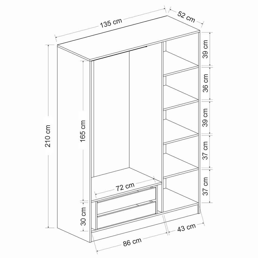 Kale Wooden Wardrobe with 3 Doors in Anthracite