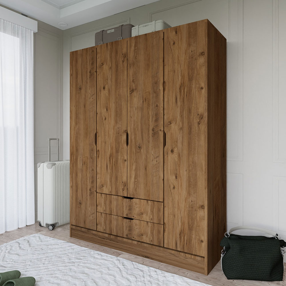 Kale Wooden Wardrobe with 4 Doors in Walnut
