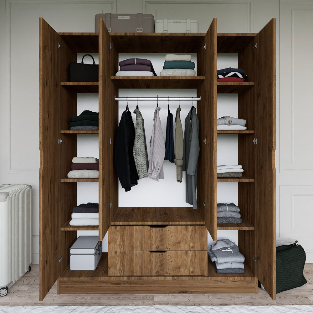 Kale Wooden Wardrobe with 4 Doors in Walnut