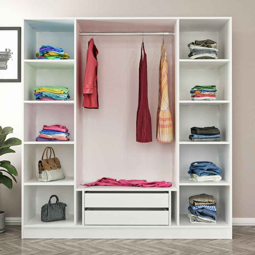 Kale Wooden Wardrobe with 4 Doors in White and Walnut